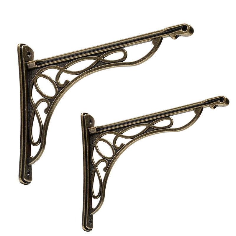 HARPOON 2 PCS 10 Inch Bracket Shelf Brackets Cast Iron Metal Corbels Ancient European Style Antique Brass - Image 1